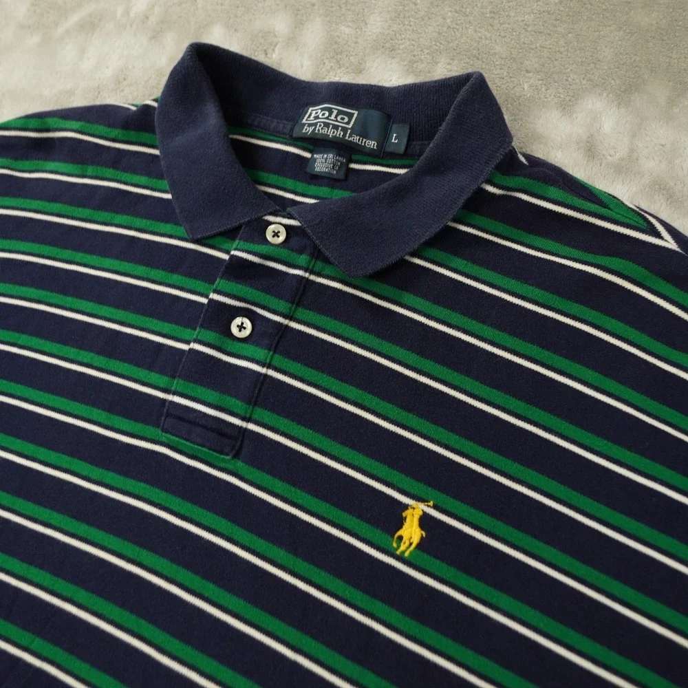 Polo Ralph Lauren Polo Shirt Men's' Large Blue Green Stripe Preppy 90s